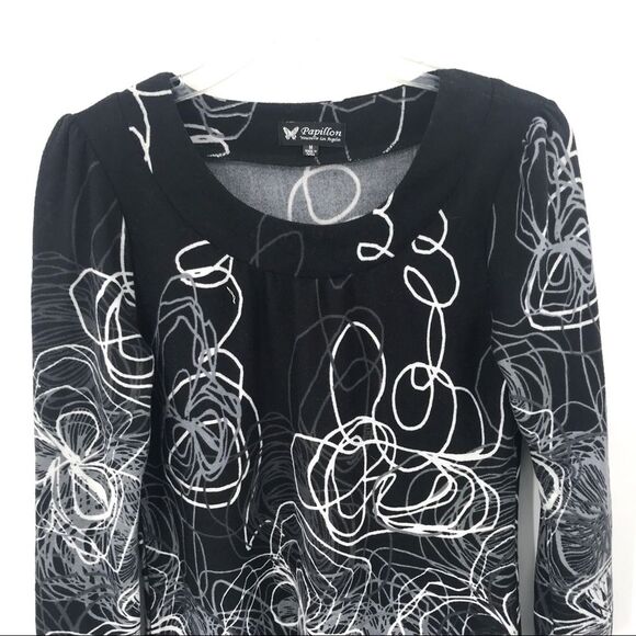 Papillon Sweater‎ Dress Sz M Black White Knit Abstract Print Fairygoth - Picture 2 of 7